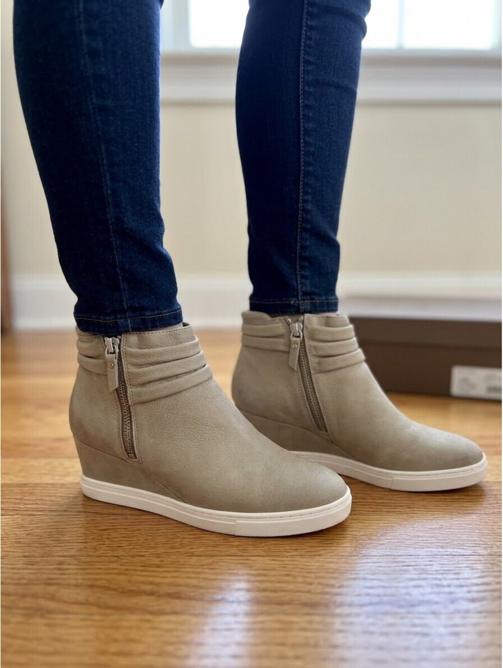 Paolo Frieda-L Dark Grey Oil Leather Wedge Ankle Boots Size 8.5
